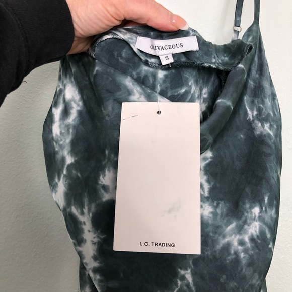 Olivaceous Slip Mini Dress Spaghetti Strap Drape Neck Tye Die Women’s Size Small - Picture 10 of 13